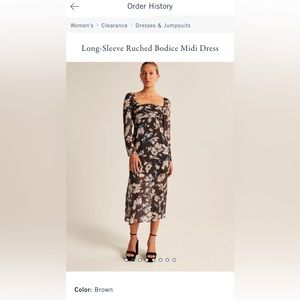 Long-Sleeve Ruched Bodice Midi Dress - Abercrombie